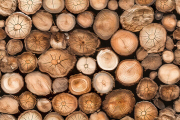 tile. Seamless pattern Background of wooden logs stacked up in a pile. Wood texture. Generative AI