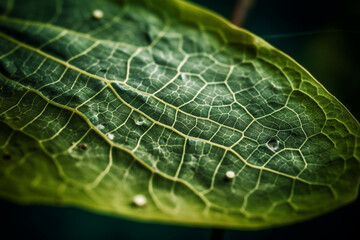 A photo of bacteria on the surface of a leaf, with the veins and texture of the leaf visible in the background, bacteria Generative AI