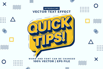 Editable text effect Quick Tips 3d Cartoon template style premium vector