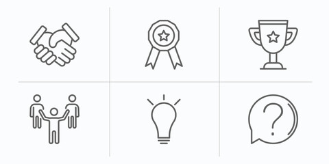 Canvas Print - strategy outline icons set. thin line icons such as handshake, award, trophy, leader, idea, question vector.