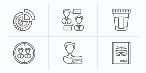 Canvas Print - general outline icons set. thin line icons such as market share, job interview, urine test, team target, user data, x-ray vector.