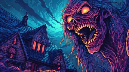 Wall Mural - Portrait of a horror monster terrorizing a small town. Fantasy concept , Illustration painting. Generative AI