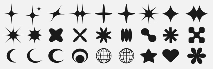 collection of y2k elements. set y2k. geometric brutalism forms sticker in y2k style graphic design y