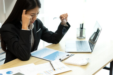 Sticker - young business woman Seriously thinking while looking at company