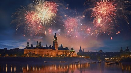 Wall Mural - Fireworks on day of Canada Illustration AI Generative.
