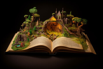 open book with 3d animation fantasy coming to life