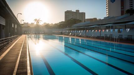 Wall Mural - outdoor pool with lanes early in the morning, swimming pool