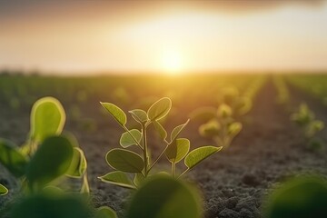 Poster - vibrant sunset over a lush field of blooming plants Generative AI