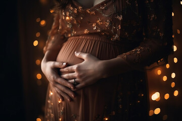 Wall Mural - Pregnant woman hands on her belly 