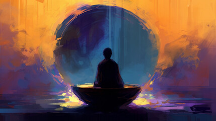 Wall Mural - abstract painting human meditation from behind