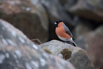 Wall Mural - small bird sitting on a rock in a rocky landscape Generative AI