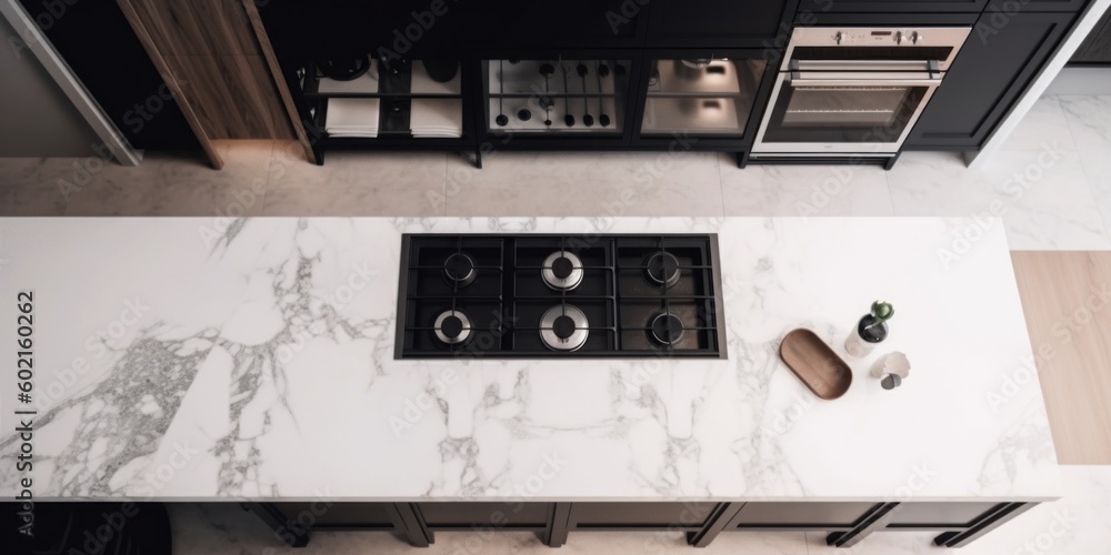 A kitchen with a stove top oven and a counter. Generative AI image ...