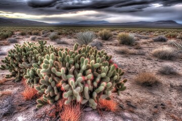 Poster - towering cactus in a barren desert landscape Generative AI