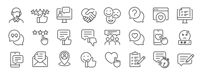 feedback, testimonial, customer thin line icons. editable stroke. for website marketing design, logo
