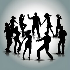 silhouettes of people dancing in a circle, vignette white background. Created with generative AI tools