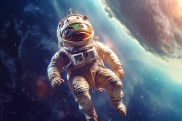 Wall Mural - An astronaut in a space suit floating in the air. Generative AI image.