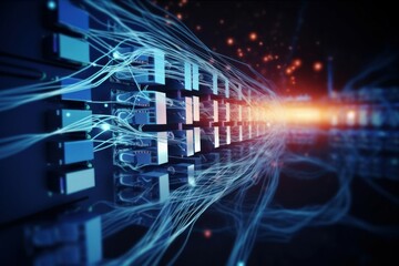 Abstract visualization of the collection of information for analysis in the data center of neural network. AI generated