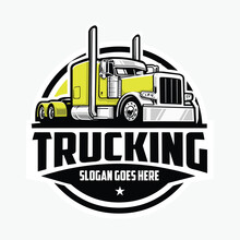 Semi Truck Big Rig 18 Wheeler Circle Emblem Logo Vector Art Illustration Isolated