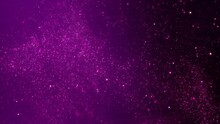 Abstract Ambient Swirling Luminous Purple Particles Flyer Background. Relaxing Concept 3D Illustration Wallpaper Backdrop. Magic Psychedelic Shimmering Sparkle Dust Showcase And Copy Space Backplate