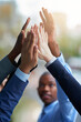 © L De Bruin/peopleimages.com - Business people, hands and high five for teamwork, success and team building. Group, collaboration and employees with hand together for cooperation, support and solidarity, motivation and celebration