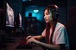 © MVProductions - Esports and online gaming: Asian woman live streaming her video game session. High quality generative AI