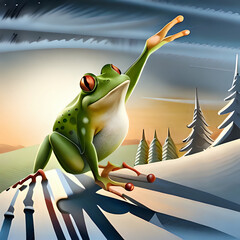 frog celebrating win,animals