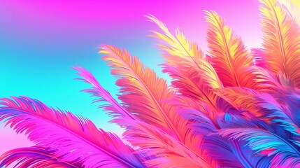 Wall Mural - Padded palm tree on sky foundation conditioned in energized sprinkled rainbow neon pastel colors. Creative resource, AI Generated