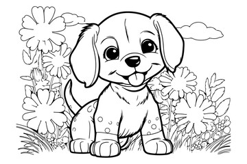 dog character vector, coloring book page with dog, coloring page outline of a cute dog, coloring pag