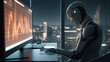 © PaulShlykov - Robot working at computer. Maschine typing on keyboard in office. IT team of future. Futuristic worker. Humanoid work at call center. Support job. Selling concept. Technologies. Ai generative