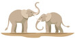 pair of cute elephants, male and female, in profile. Drawing in warm gray tones.