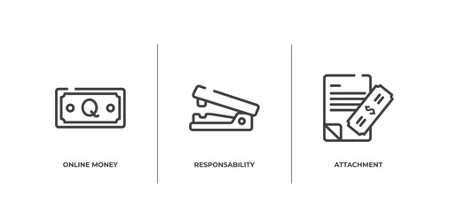 Poster - management outline icons set. thin line icons sheet included online money, responsability, attachment vector.