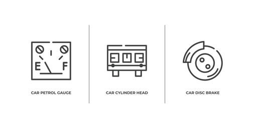 Wall Mural - car parts outline icons set. thin line icons sheet included car petrol gauge, car cylinder head, disc brake vector.