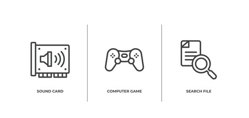 Sticker - data organization outline icons set. thin line icons sheet included sound card, computer game, search file vector.