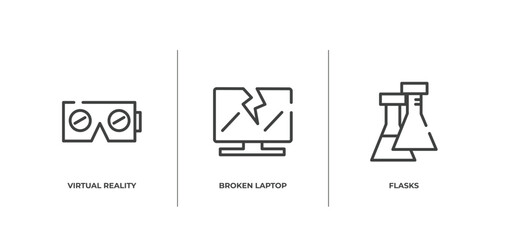 Wall Mural - nerd outline icons set. thin line icons sheet included virtual reality, broken laptop, flasks vector.