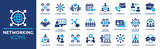 Fototapeta  - Networking icon set. Containing network, connections, relationship, online networking, community, events and social network icons. Solid icon collection. Vector illustration.