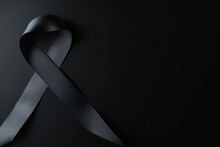 Black Mourning Ribbon With A Dark Background. Created With Generative AI Technology