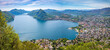 Panoramic view of Lugano town and Lugano Lake from Monte Bre mountain.