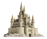 Old fairytale castle on the hill isolated on white.