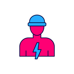 Sticker - Filled outline Electrician technician engineer icon isolated on white background. Vector