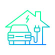 Electric charging at home icon, Ev charging point station, Stroke outline design, Vector illustration