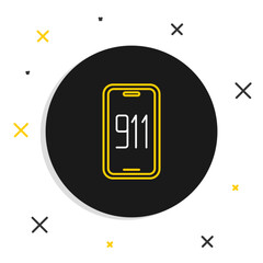 Sticker - Line Mobile phone with emergency call 911 icon isolated on white background. Police, ambulance, fire department, call, phone. Colorful outline concept. Vector