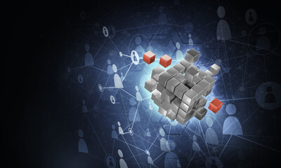 Wall Mural - concept of internet and networking with digital cube figure on dark background