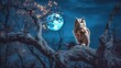 Owl at midnight, moon light, regenerative AI 