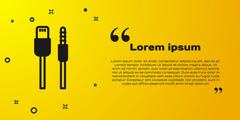 Wall Mural - Black USB cable cord icon isolated on yellow background. Connectors and sockets for PC and mobile devices. Vector