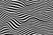 Black and white distorted optical illusion wave background. Ripple effect striped lines structure.