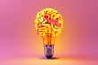 © CYBERUSS - Lightbulb as brain shape yellow background, creative ideas and brainstorming concept. Generative AI