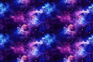 Wall Mural - Dark blue seamless pattern with constellations, stars and clouds. Generative AI illustration