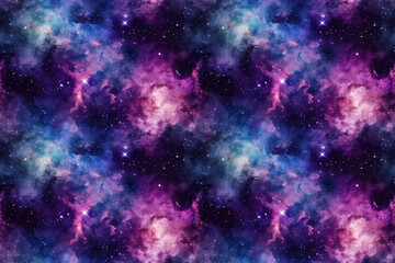 Wall Mural - Dark blue seamless pattern of a starry galaxy with clouds. Generative AI illustration