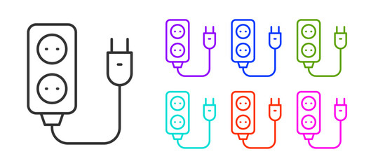 Wall Mural - Black line Electric extension cord icon isolated on white background. Power plug socket. Set icons colorful. Vector