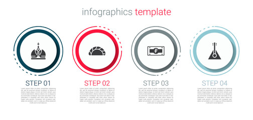 Canvas Print - Set King crown, Dumpling, Russian ruble banknote and Balalaika. Business infographic template. Vector